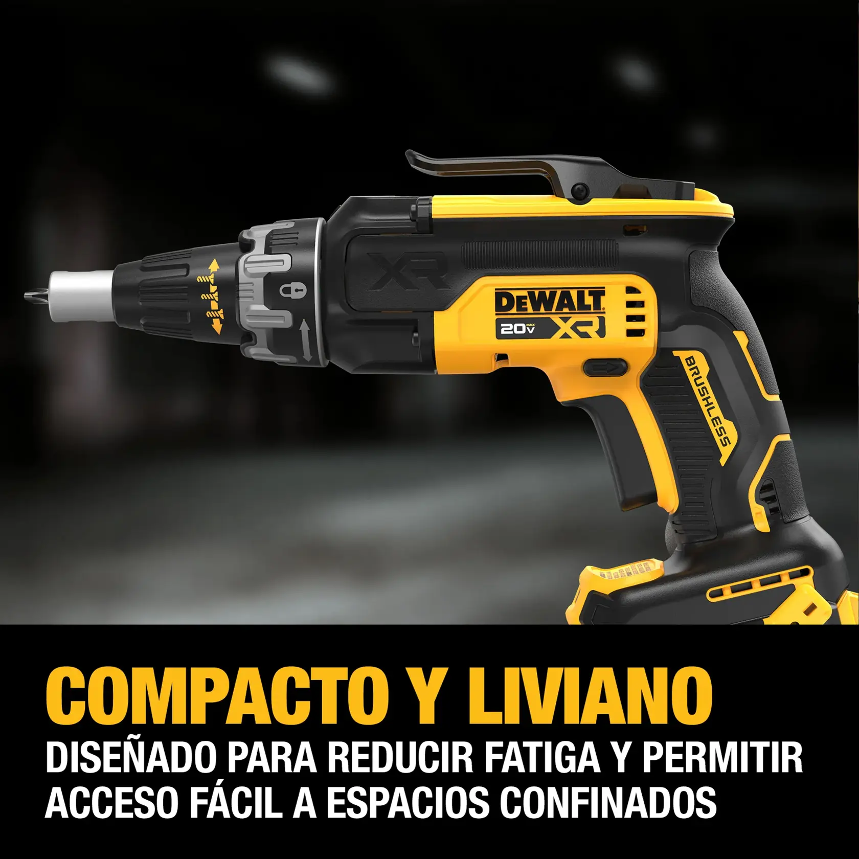 Destornillador DEWALT DCF630 20V XR, compacto y liviano, diseñado para acceder fácilmente a espacios confinados.
