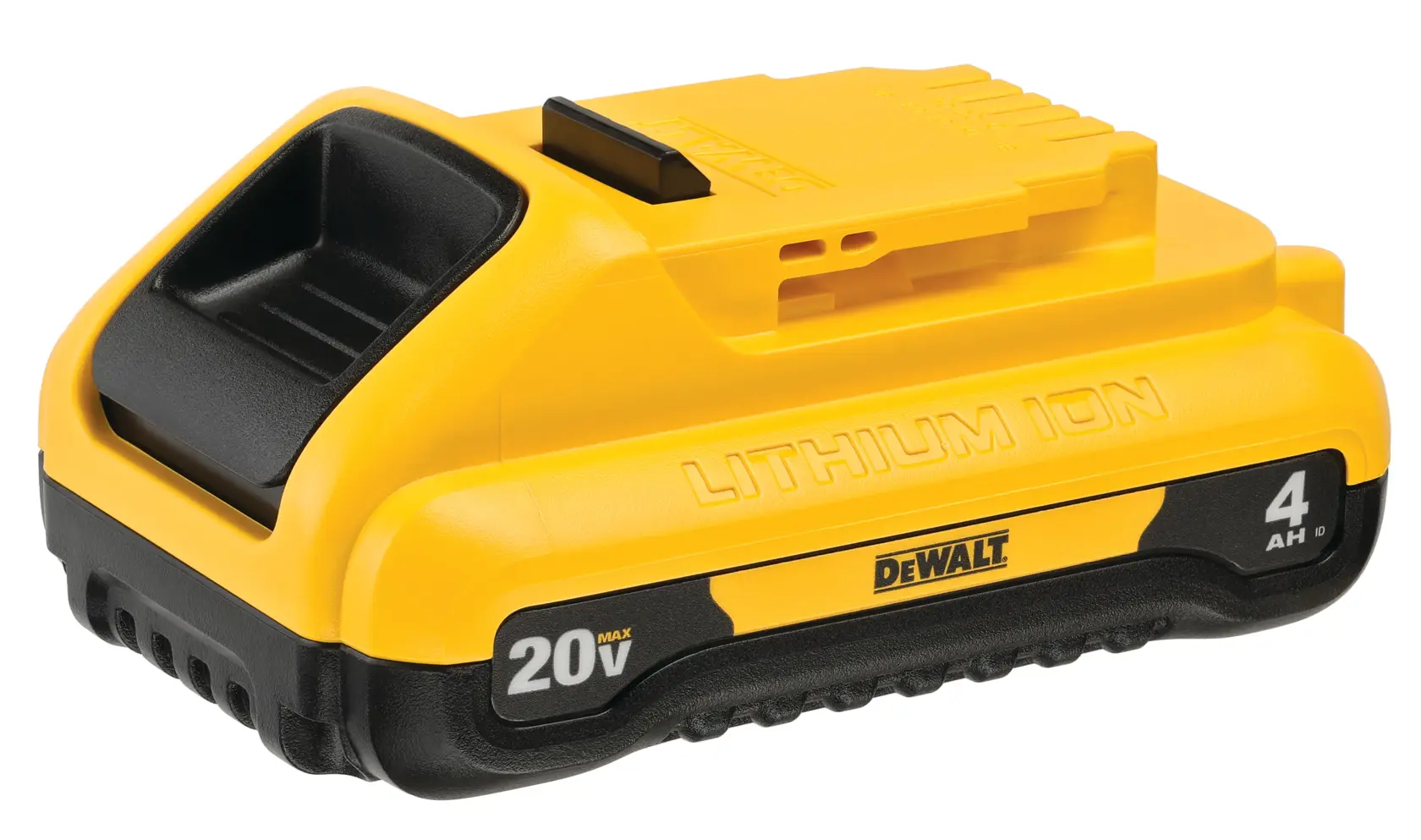 Batería recargable DEWALT 20V MAX de ion de litio de 4Ah, amarilla y negra, para herramientas eléctricas.