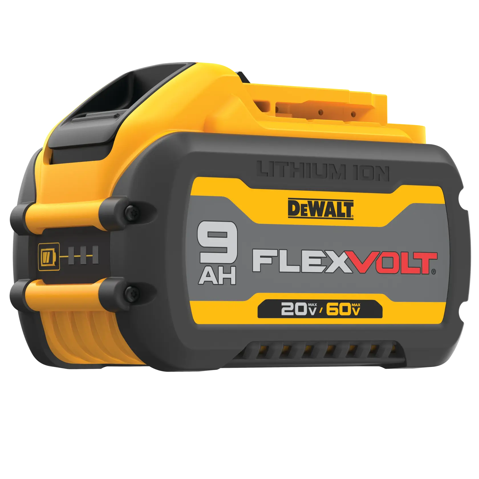 Batería DEWALT FlexVolt DCB609 9Ah de ion de litio, voltaje dual 20V/60V, carcasa amarilla y negra.